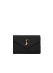 Visuel 1 : Saint Laurent | Pochette Chain Wallet Cassandre en cuir grainé noir et or | Boutique Parenthese