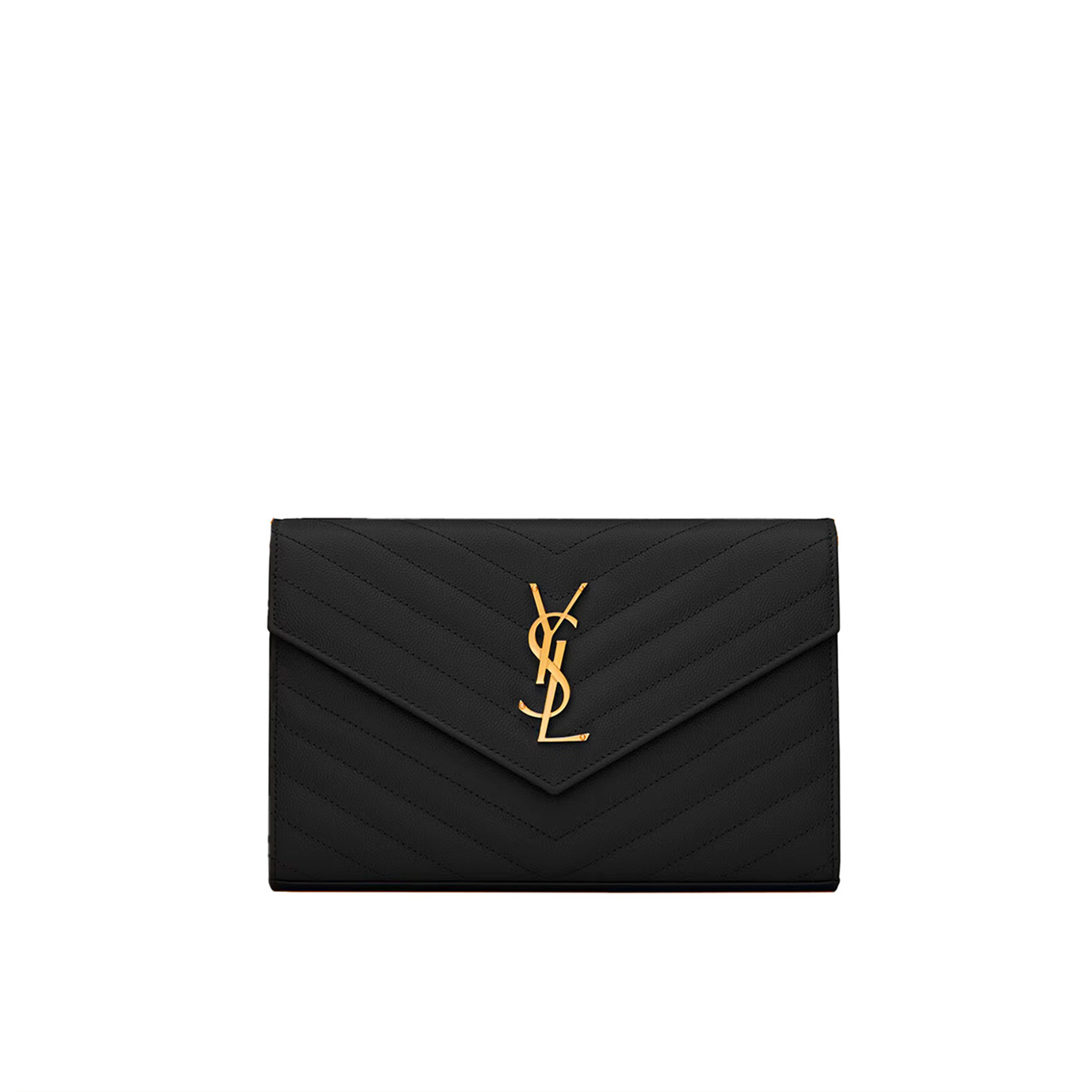 Visuel 1 : Saint Laurent | Pochette Chain Wallet Cassandre en cuir grainé noir et or | Boutique Parenthese