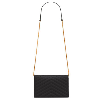 Visuel 3 : Saint Laurent | Pochette Chain Wallet Cassandre small en cuir grainé noir et or | Boutique Parenthese