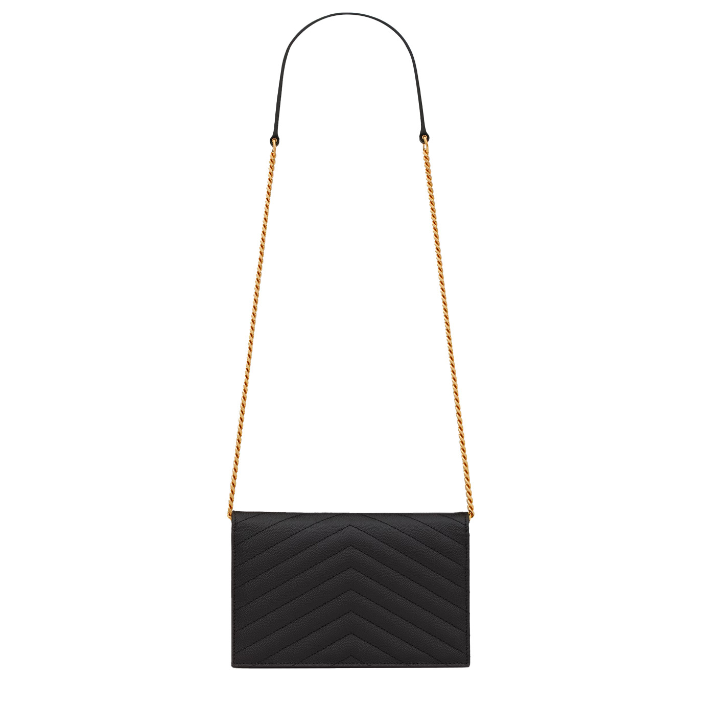 Visuel 3 : Saint Laurent | Pochette Chain Wallet Cassandre small en cuir grainé noir et or | Boutique Parenthese