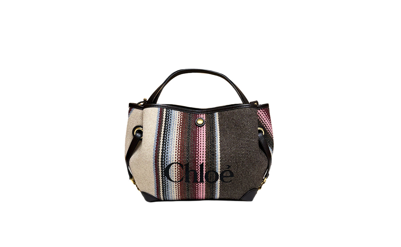 Visuel 1 : Chloé| Cabas Clover en toile et cuir kohl brown et rayé| Boutique Parenthese Bordeaux