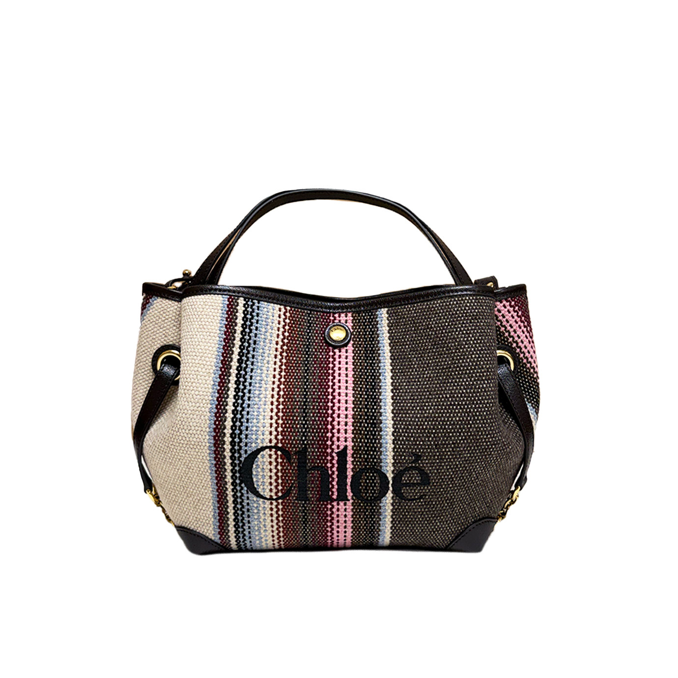 Visuel 1 : Chloé| Cabas Clover en toile et cuir kohl brown et rayé| Boutique Parenthese Bordeaux