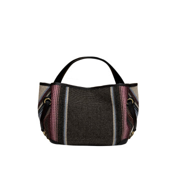 Visuel 3 : Chloé| Cabas Clover en toile et cuir kohl brown et rayé| Boutique Parenthese Bordeaux