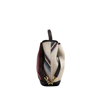 Visuel 4 : Chloé| Cabas Clover en toile et cuir kohl brown et rayé| Boutique Parenthese Bordeaux