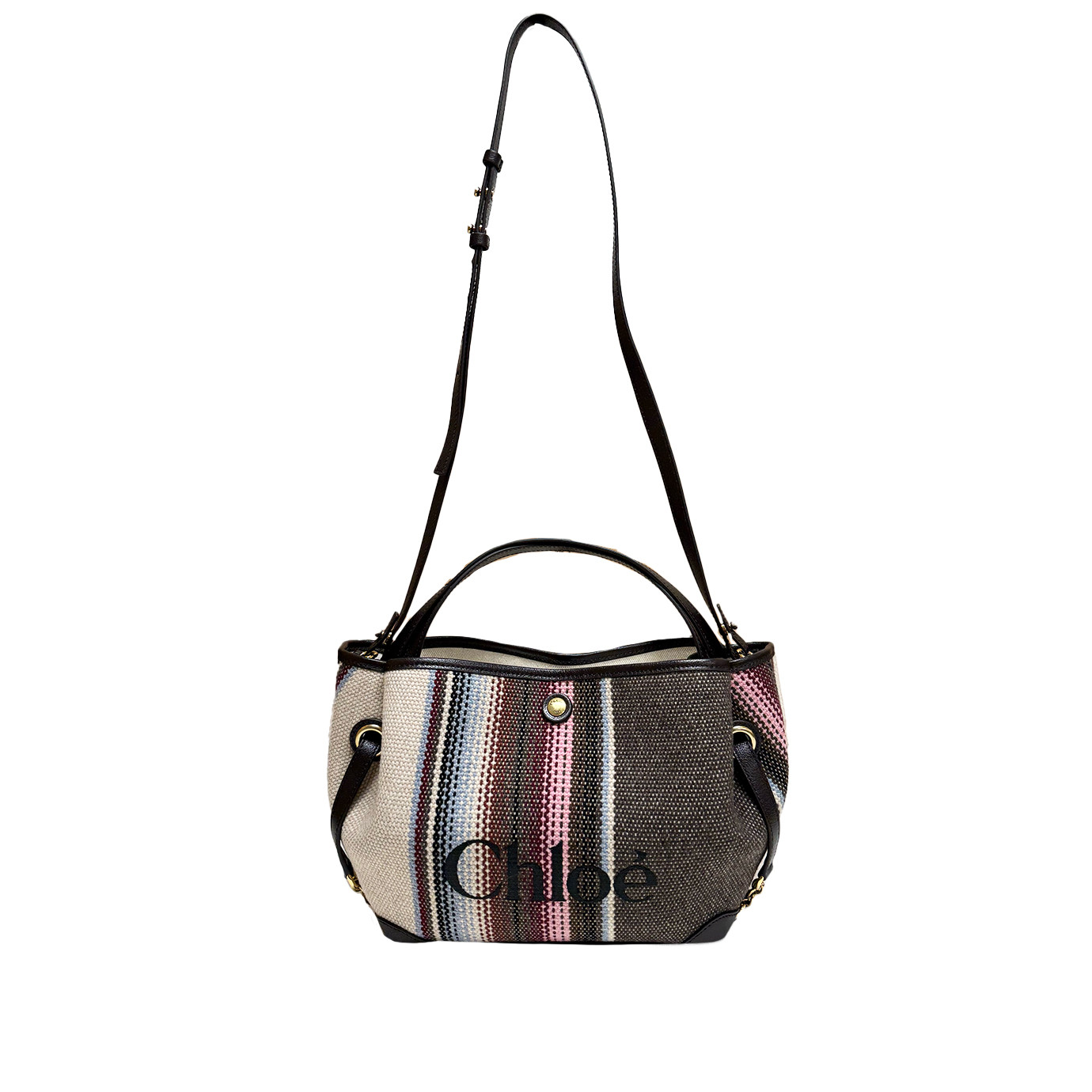 Visuel 5 : Chloé| Cabas Clover en toile et cuir kohl brown et rayé| Boutique Parenthese Bordeaux