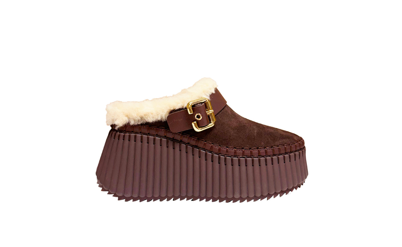 Visuel 1 : Collection Chloé Bordeaux | Mule compensée Nama marron | Boutique Parenthese Bordeaux