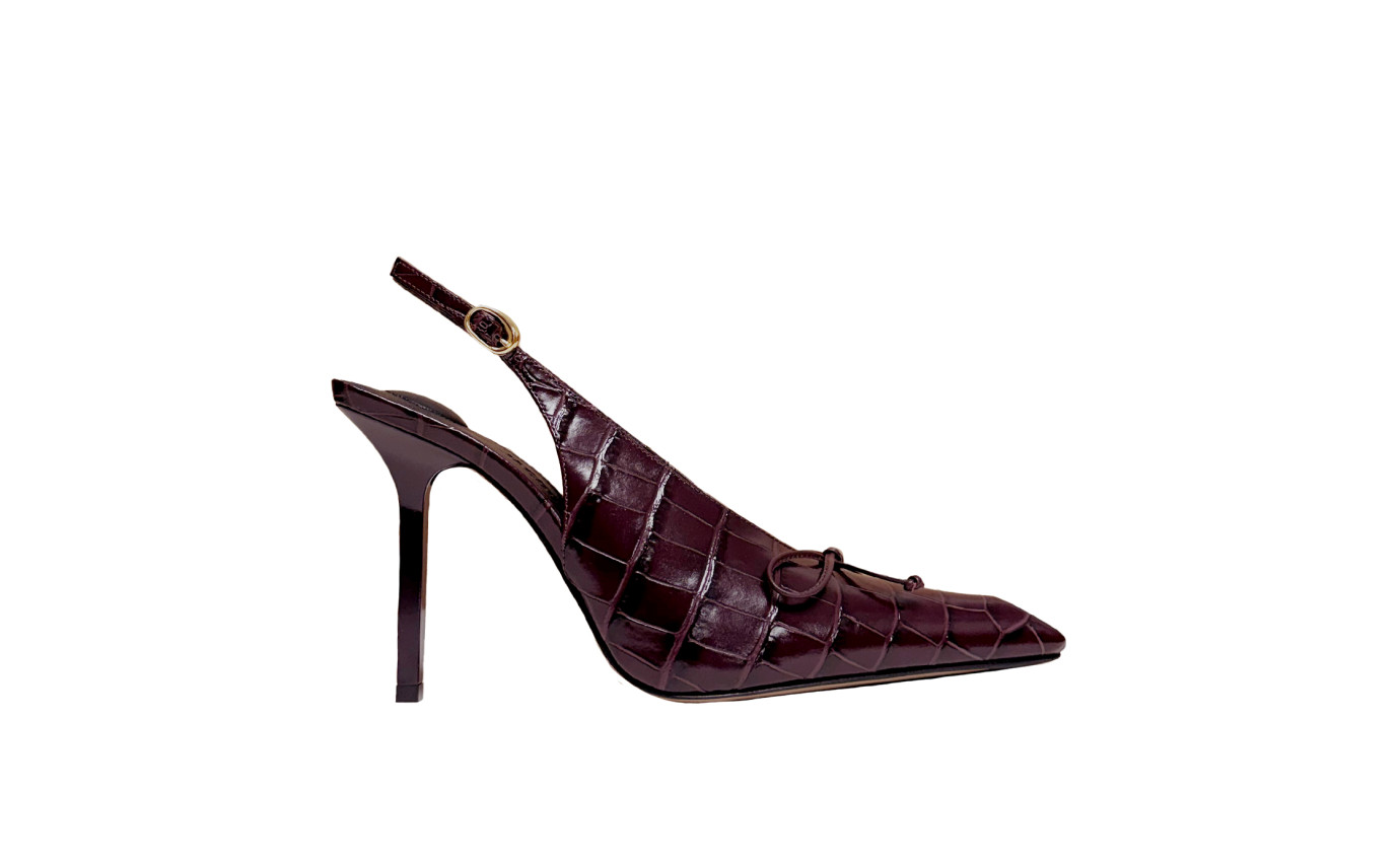 Visuel 1 : Collection Jacquemus Bordeaux | Les slingbacks en cuir effet croco burgundy| Parenthese Bordeaux