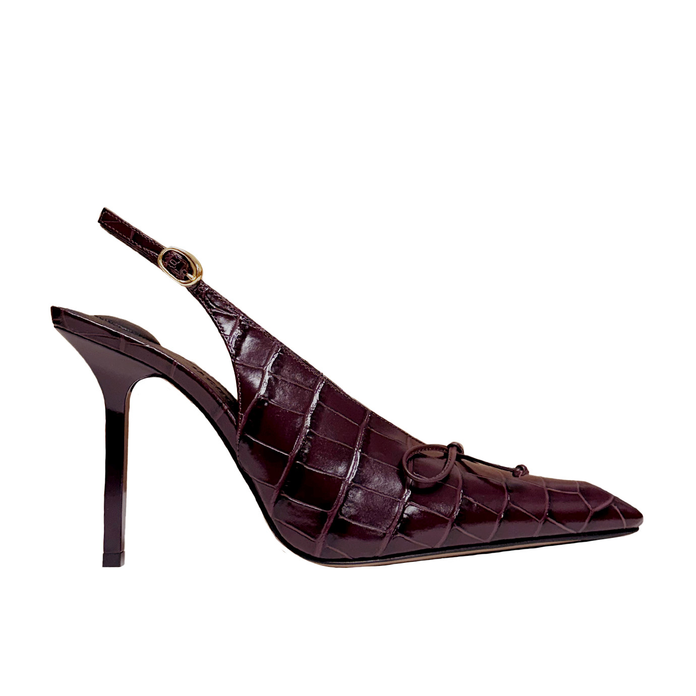 Visuel 1 : Collection Jacquemus Bordeaux | Les slingbacks en cuir effet croco burgundy| Parenthese Bordeaux