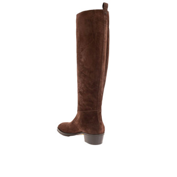 Visuel 3 : Collection Jimmy Choo Bordeaux | Botte Mave en veau velours chocolat| Chaussures de luxe Parenthese Bordeaux
