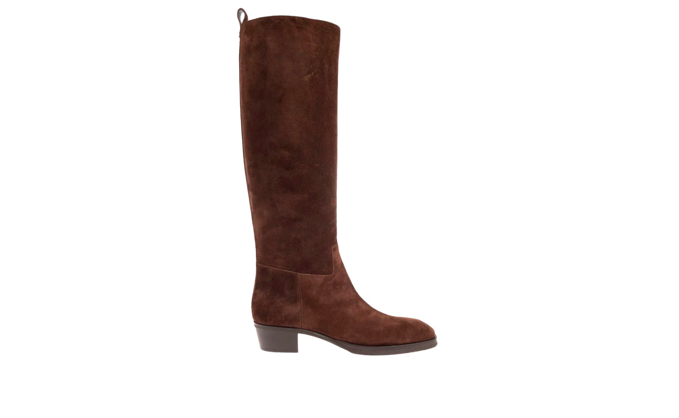 Visuel 1 : Collection Jimmy Choo Bordeaux | Botte Mave en veau velours chocolat| Chaussures de luxe Parenthese Bordeaux