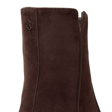 Visuel 3 : Collection Jimmy Choo Bordeaux | Boots Eliot en veau velours chocolat| Chaussures de luxe Parenthese Bordeaux