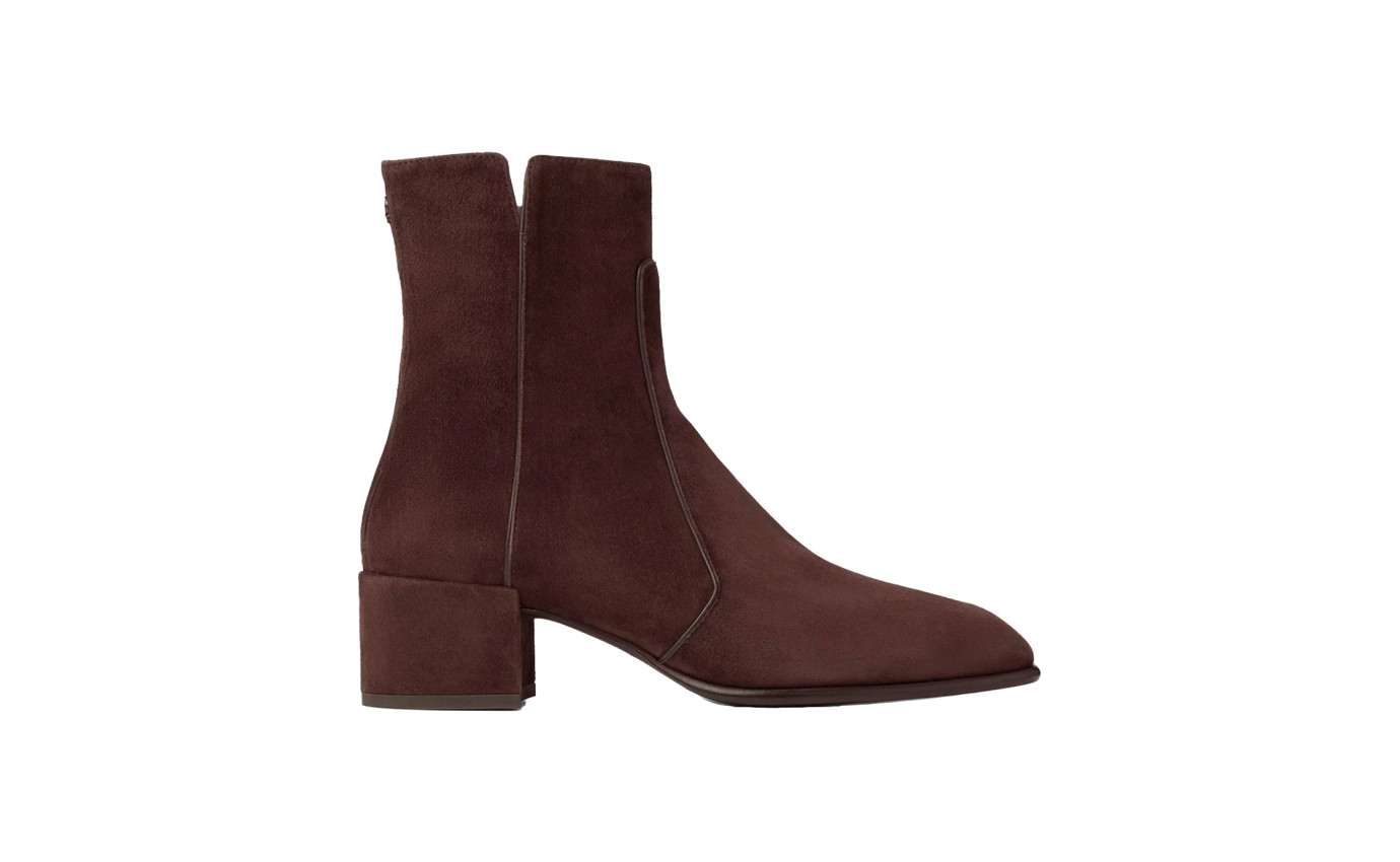 Visuel 1 : Collection Jimmy Choo Bordeaux | Boots Eliot en veau velours chocolat| Chaussures de luxe Parenthese Bordeaux
