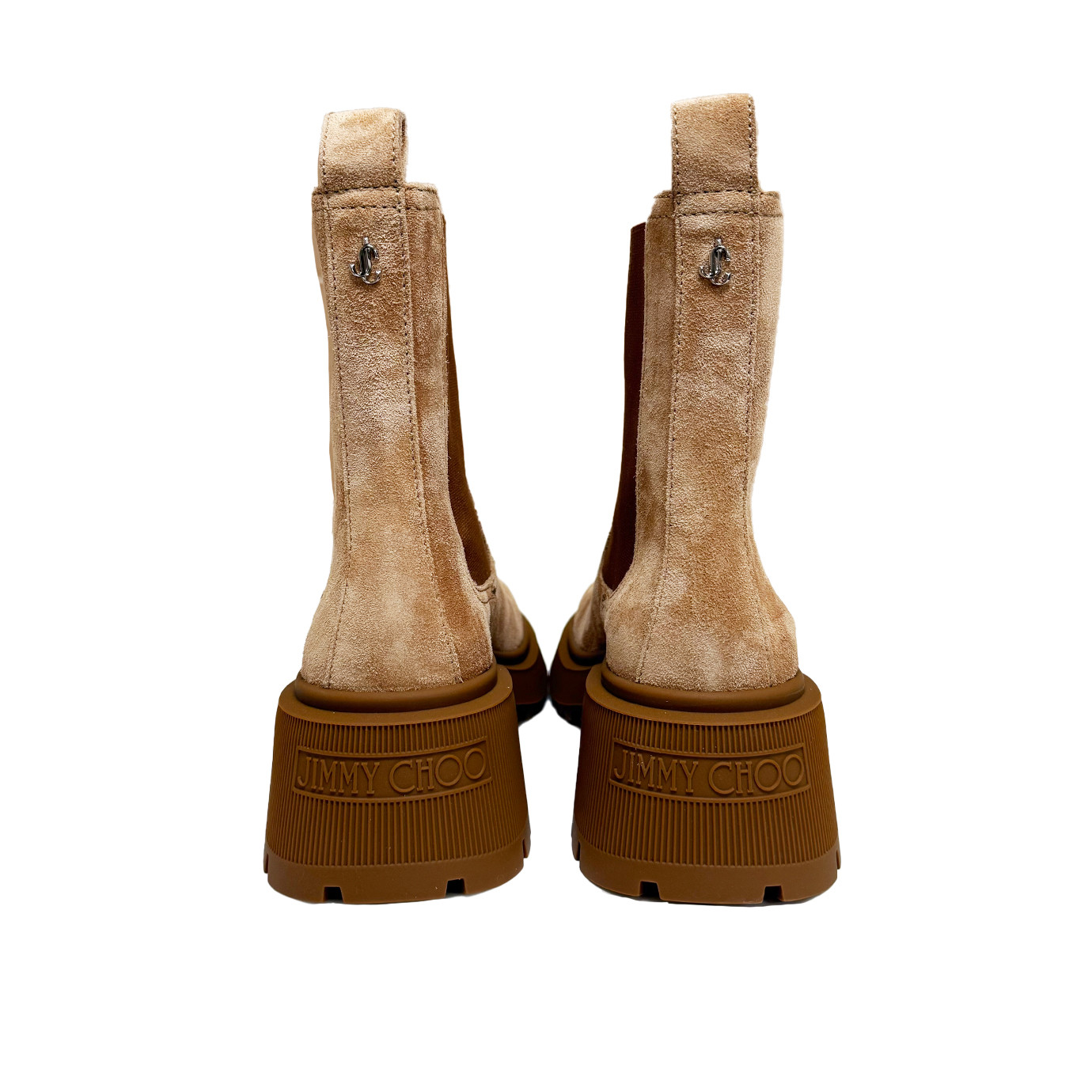 Visuel 3 : Collection Jimmy Choo Bordeaux | Boots Tamia Chelsea en veau velours toffee| Chaussures de luxe Parenthese Bordeaux