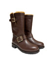 Visuel 2 : Collection Jimmy Choo Bordeaux | Boots Biker en cuir marron et shearling| Chaussures de luxe Parenthese Bordeaux