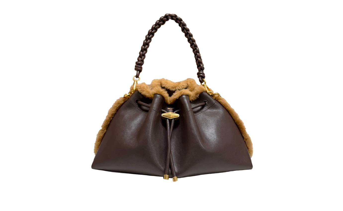 Visuel 1 : Collection Jimmy Choo Bordeaux | Sac Cinch Medium shearling chocolate| Sacs de luxe Parenthese Bordeaux