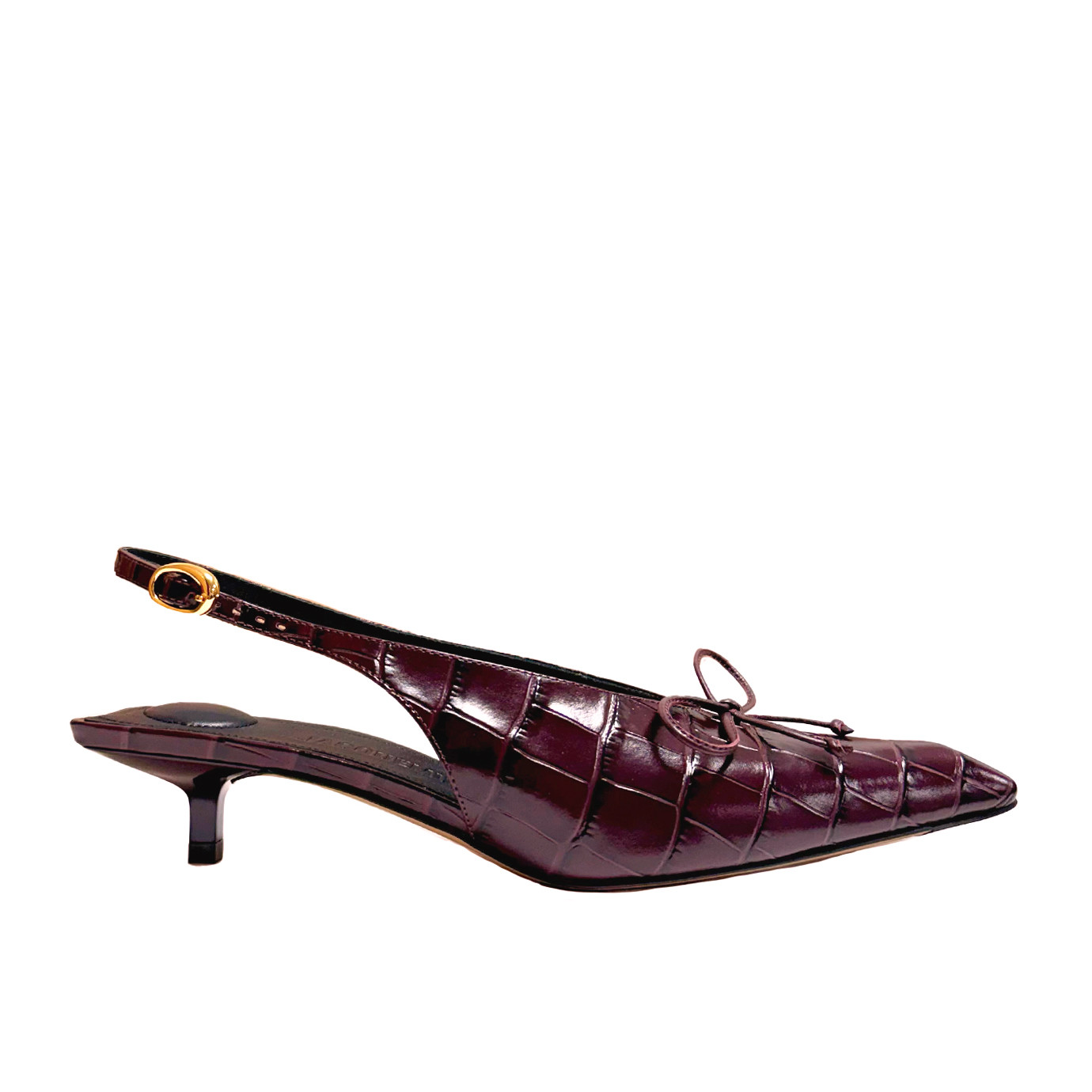Visuel 1 : Collection Jacquemus Bordeaux | Les slingbacks basses en cuir effet croco burgundy| Parenthese Bordeaux