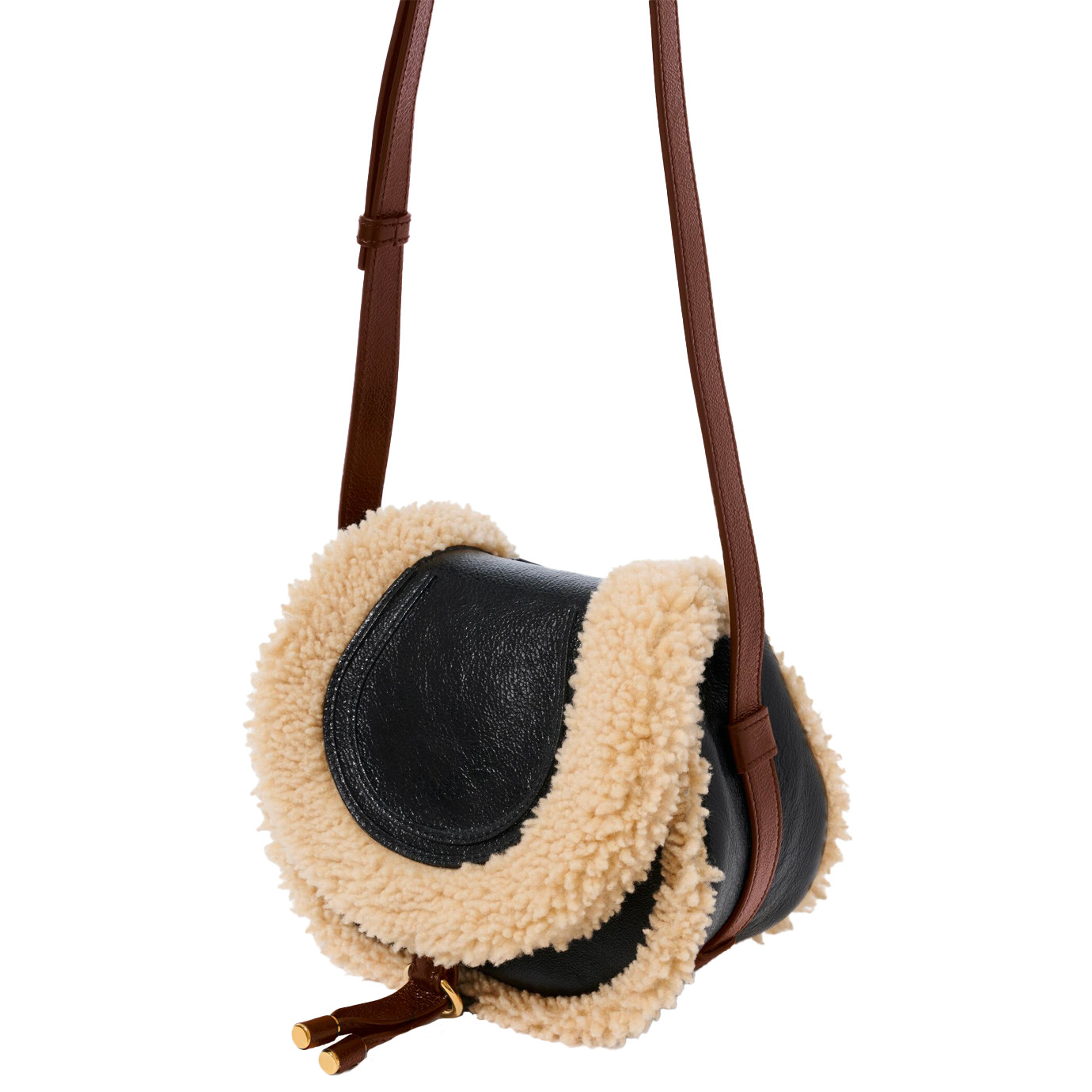 Visuel 3 : Collection Chloé Bordeaux | Besace Marcie Shearling en cuir noir| Boutique Parenthese Bordeaux