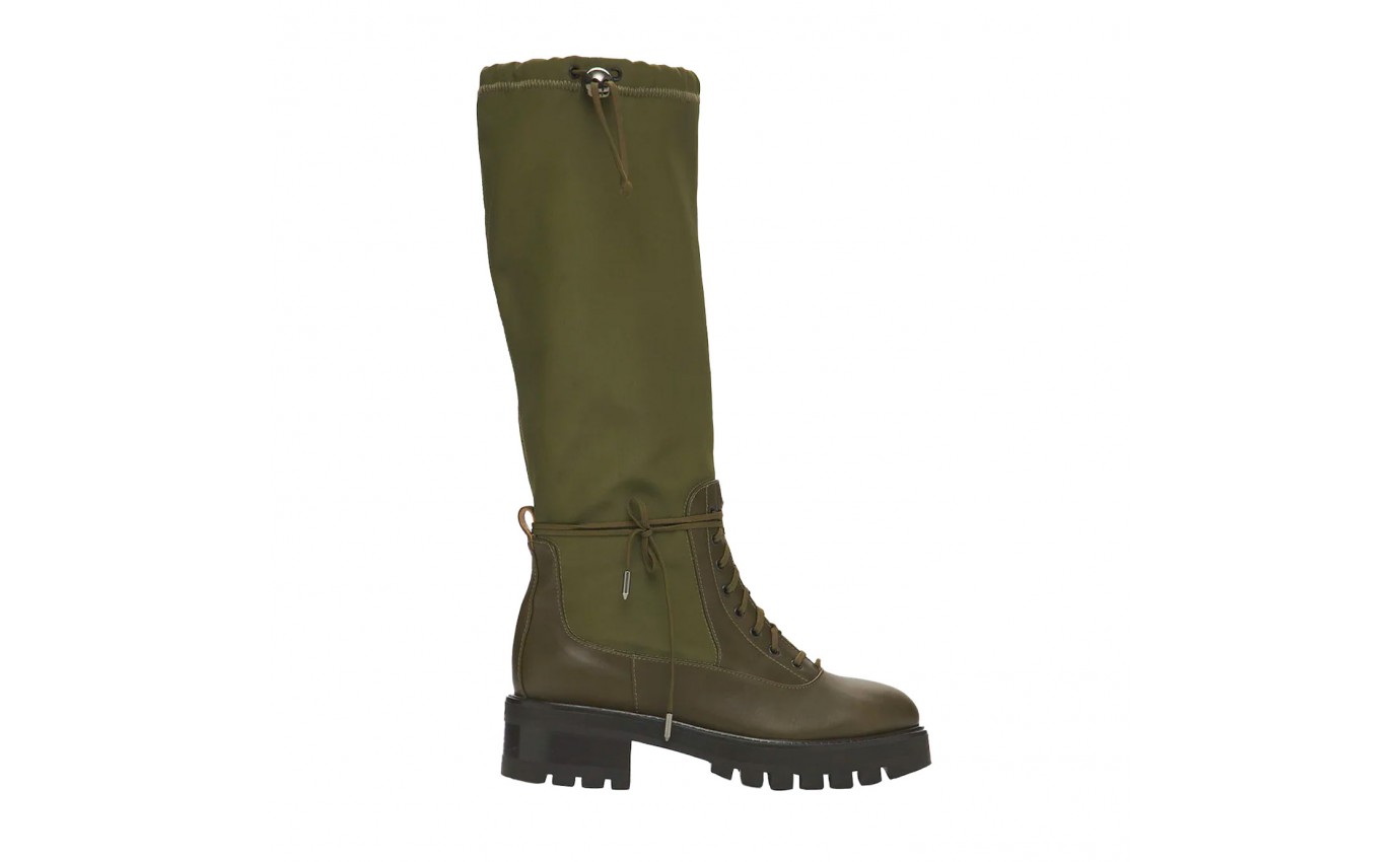 Rain boots en cuir et nylon kaki