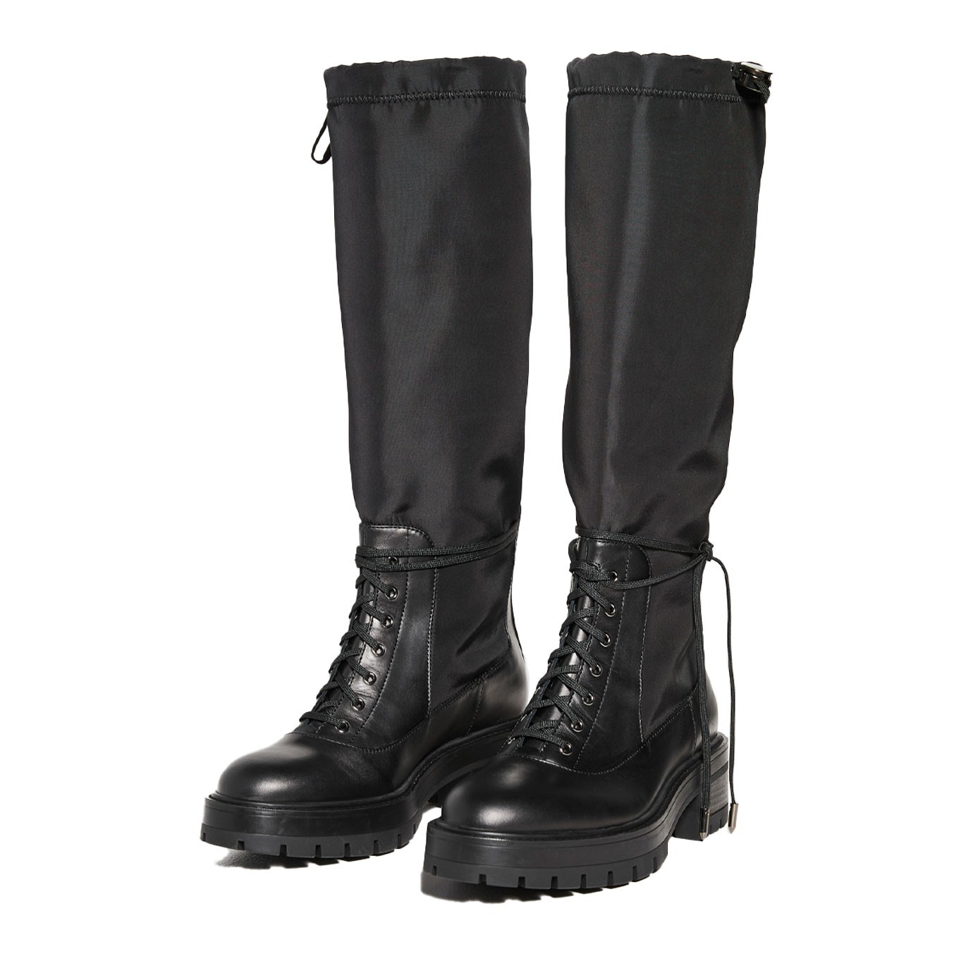 Rain boots en cuir et nylon noir