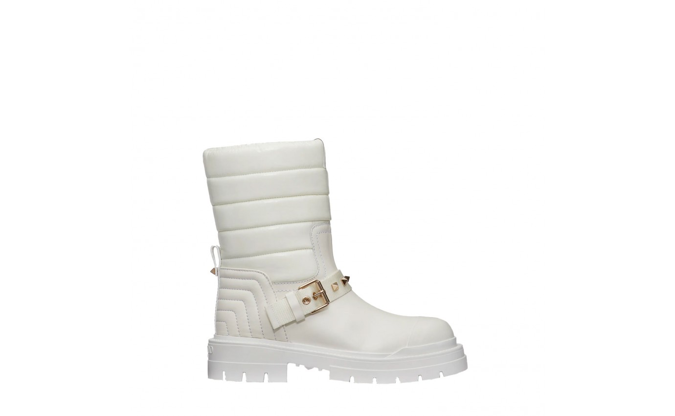 Chaussures pour femme de luxe. Combat boot Rockstud cuir et nylon blanc