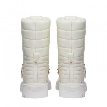 Chaussures pour femme de luxe. Combat boot Rockstud cuir et nylon blanc