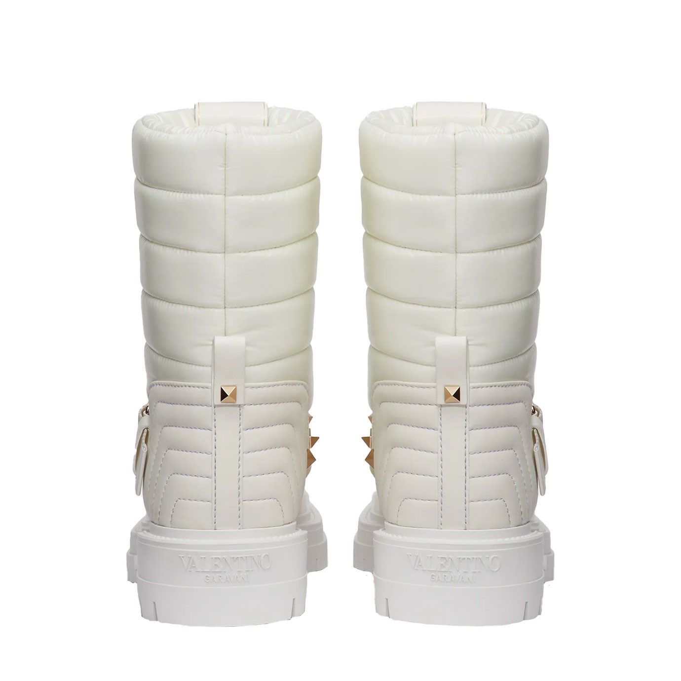 Chaussures pour femme de luxe. Combat boot Rockstud cuir et nylon blanc